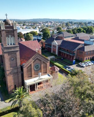 A drone photos of Sacred Heart Cathedral